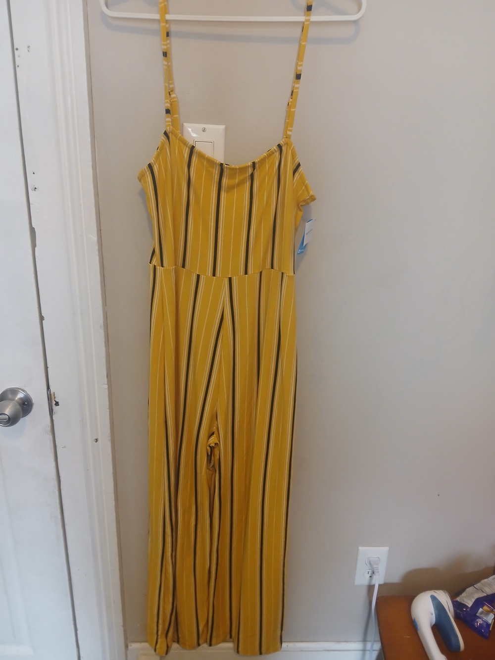 Striped Yellow Wide-Leg Jumpsuit with Spaghetti Straps